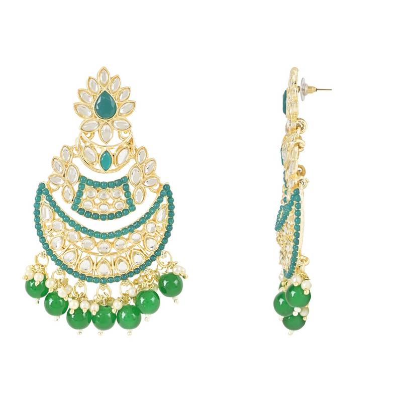 Traditional Handcrafted Pearl Kundan Beaded Chandbali Earrings for Women & Girls 
