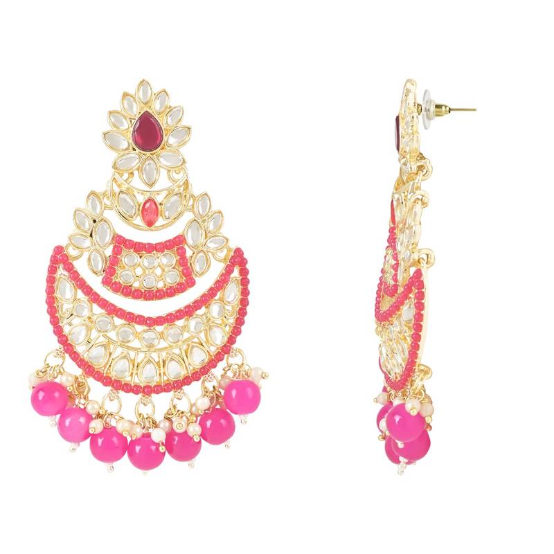 Traditional Handcrafted Pearl Kundan Beaded Chandbali Earrings for Women & Girls 
