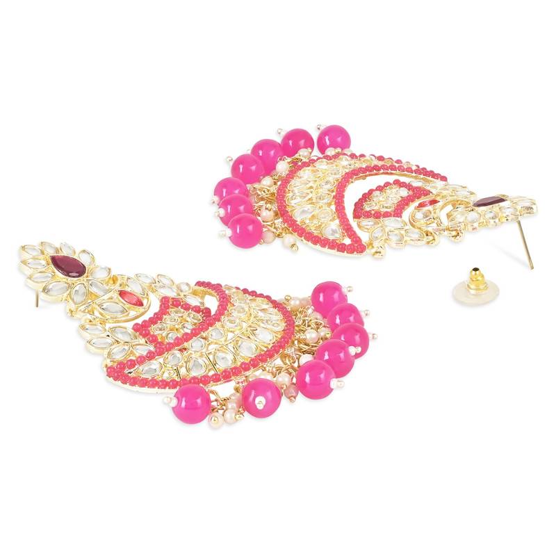 Traditional Handcrafted Pearl Kundan Beaded Chandbali Earrings for Women & Girls 