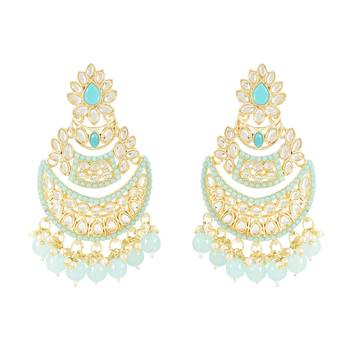 Traditional Handcrafted Pearl Kundan Beaded Chandbali Earrings for Women & Girls  1