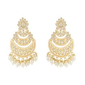 Traditional Handcrafted Pearl Kundan Beaded Chandbali Earrings for Women & Girls  1