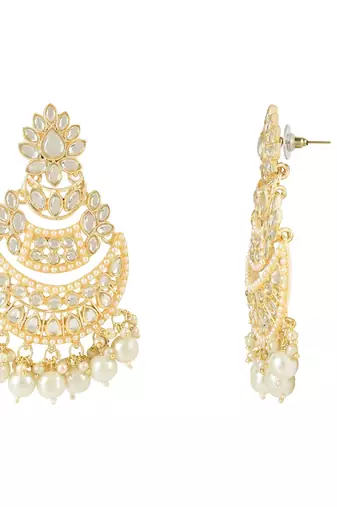 Traditional Handcrafted Pearl Kundan Beaded Chandbali Earrings for Women & Girls 