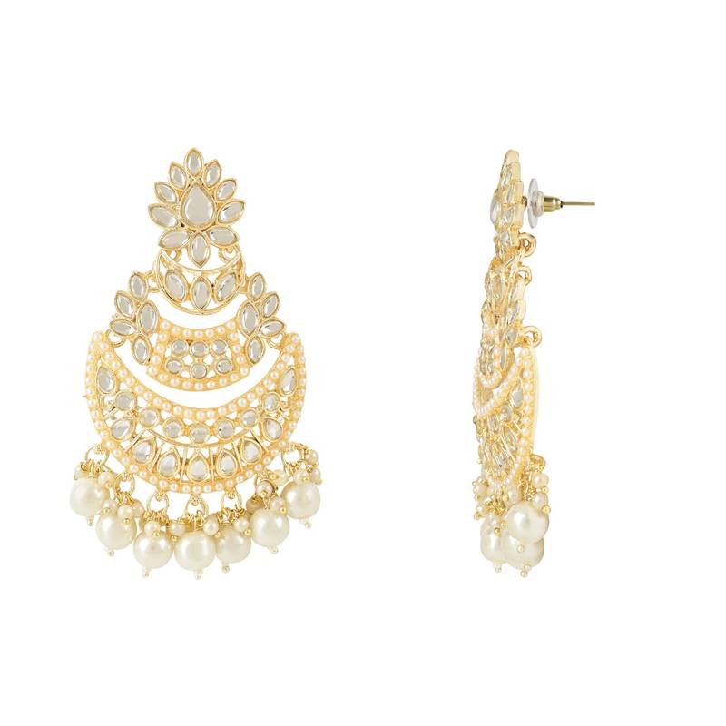 Traditional Handcrafted Pearl Kundan Beaded Chandbali Earrings for Women & Girls 