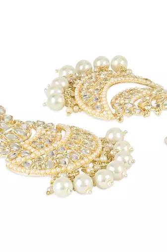 Traditional Handcrafted Pearl Kundan Beaded Chandbali Earrings for Women & Girls 