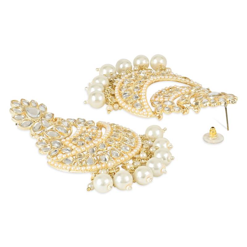 Traditional Handcrafted Pearl Kundan Beaded Chandbali Earrings for Women & Girls 