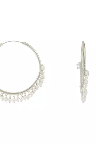Silver Plated Chandbali Hoop Earrings Handcrafted With Pearl For Women & Girls