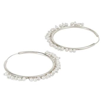 Silver Plated Chandbali Hoop Earrings Handcrafted With Pearl For Women & Girls 3