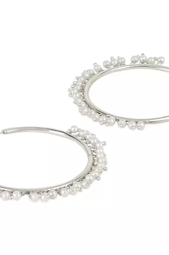 Silver Plated Chandbali Hoop Earrings Handcrafted With Pearl For Women & Girls