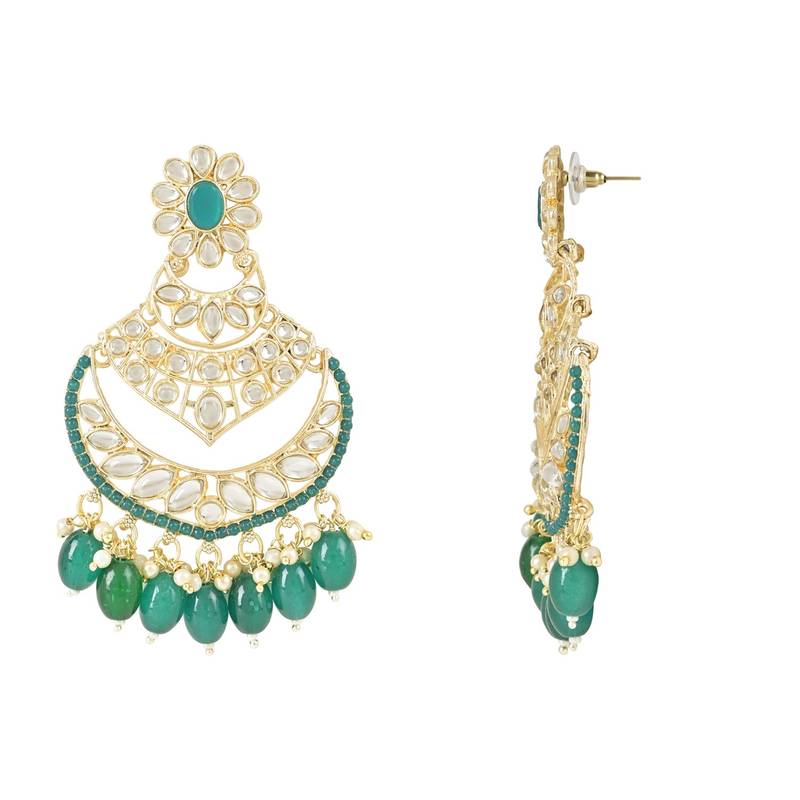 Traditional Handcrafted Pearl Kundan Beaded Chandbali Earrings for Women & Girls 