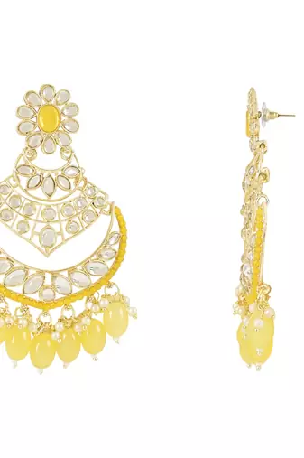 Traditional Handcrafted Pearl Kundan Beaded Chandbali Earrings for Women & Girls 