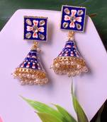Traditional Meenakari Kundan Studded Pearl Dangle Jhumki Earrings For Women & Girls 