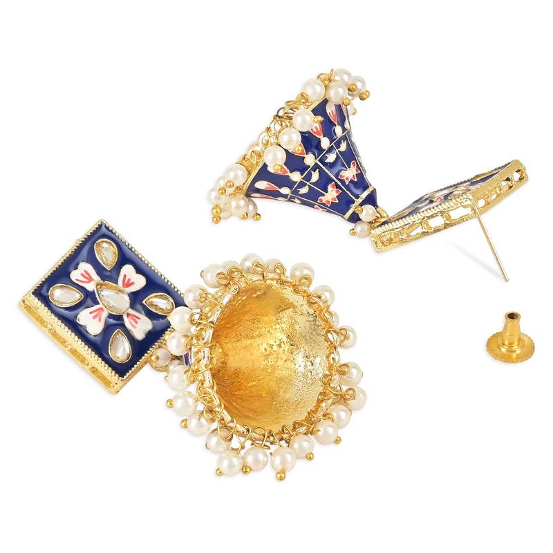 Traditional Meenakari Kundan Studded Pearl Dangle Jhumki Earrings For Women & Girls 