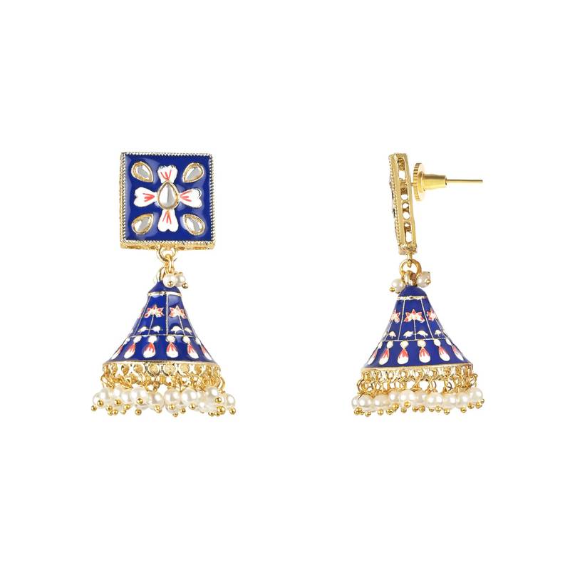 Traditional Meenakari Kundan Studded Pearl Dangle Jhumki Earrings For Women & Girls 