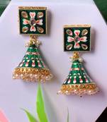 Traditional Meenakari Kundan Studded Pearl Dangle Jhumki Earrings For Women & Girls 