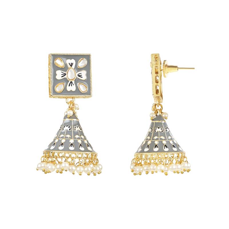 Traditional Meenakari Kundan Studded Pearl Dangle Jhumki Earrings For Women & Girls 