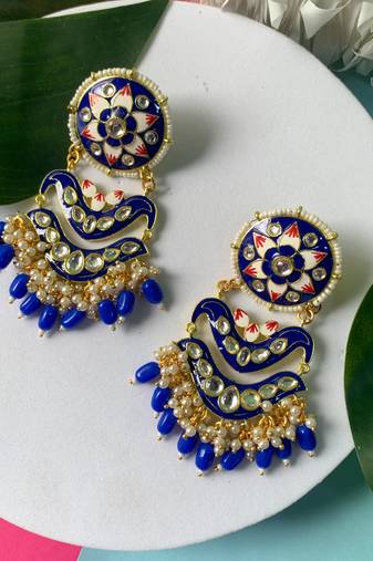 Traditional Handcrafted Meenakari Pearl Kundan Beaded Earring For Women & Gilrs (E3133Bl)