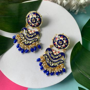 Traditional Handcrafted Meenakari Pearl Kundan Beaded Earring For Women & Gilrs (E3133Bl) 1