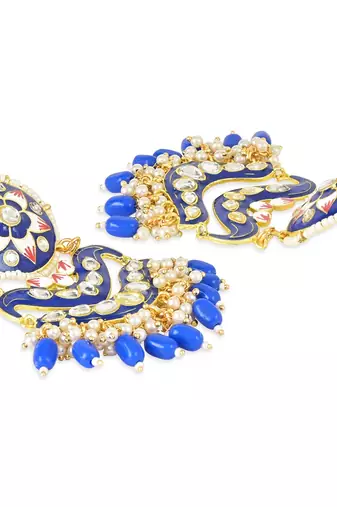 Traditional Handcrafted Meenakari Pearl Kundan Beaded Earring For Women & Gilrs (E3133Bl)