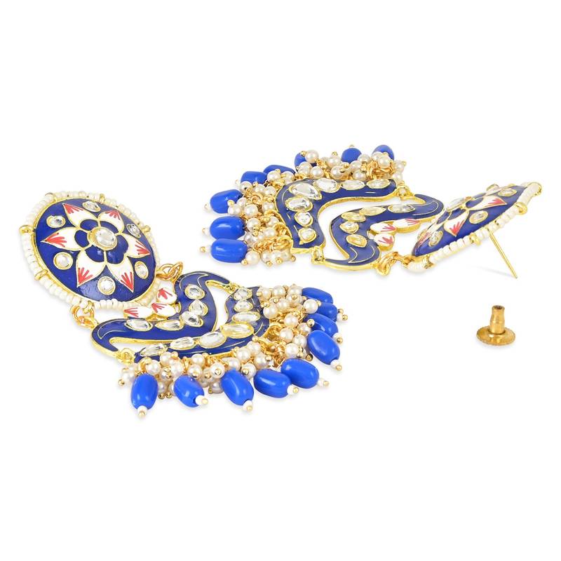 Traditional Handcrafted Meenakari Pearl Kundan Beaded Earring For Women & Gilrs (E3133Bl)