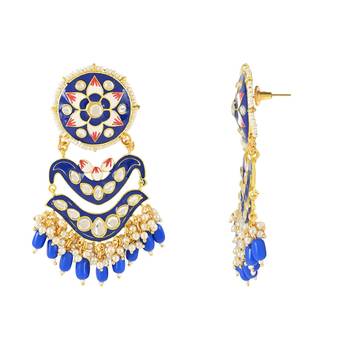 Traditional Handcrafted Meenakari Pearl Kundan Beaded Earring For Women & Gilrs (E3133Bl) 3