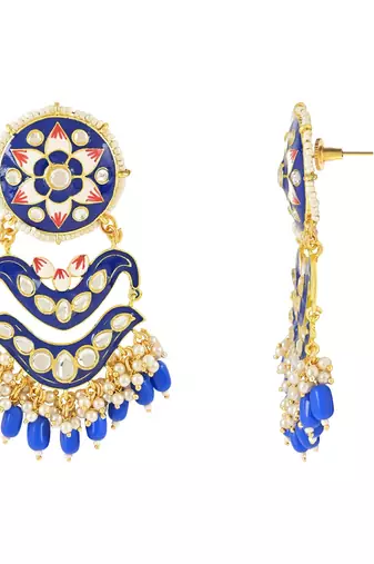 Traditional Handcrafted Meenakari Pearl Kundan Beaded Earring For Women & Gilrs (E3133Bl)