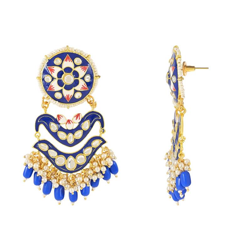 Traditional Handcrafted Meenakari Pearl Kundan Beaded Earring For Women & Gilrs (E3133Bl)