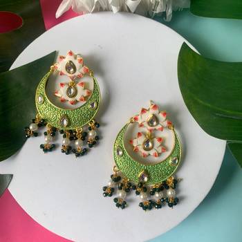 Traditional Handcrafted Meenakari Pearl Kundan Beaded Chandbali Earring For Women & Gilrs  1
