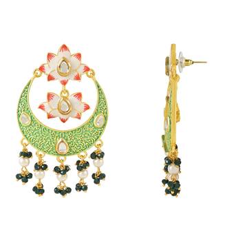 Traditional Handcrafted Meenakari Pearl Kundan Beaded Chandbali Earring For Women & Gilrs  2