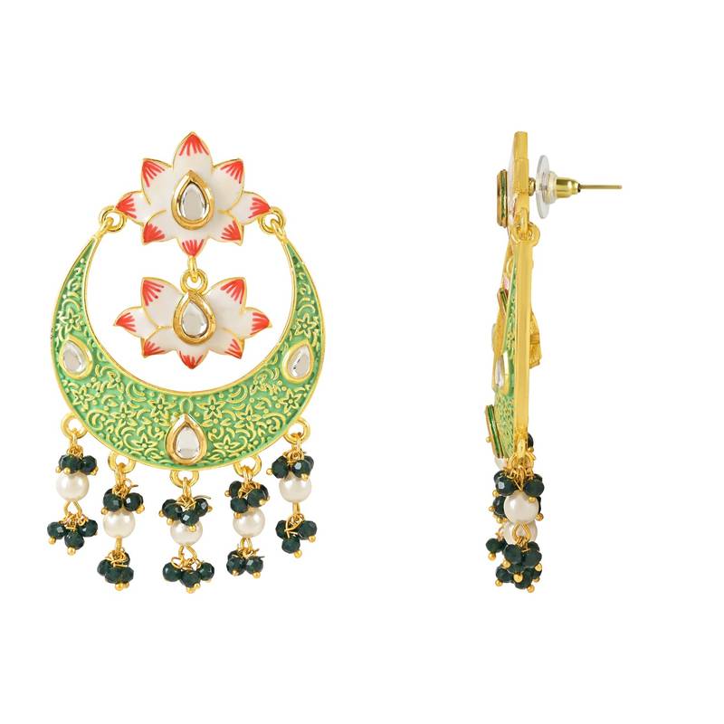 Traditional Handcrafted Meenakari Pearl Kundan Beaded Chandbali Earring For Women & Gilrs 