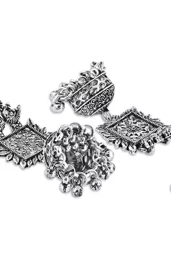 Navratri Ethnic Silver Oxidised Afghani Style Trending Jhumka Earrings For Women & Girls 