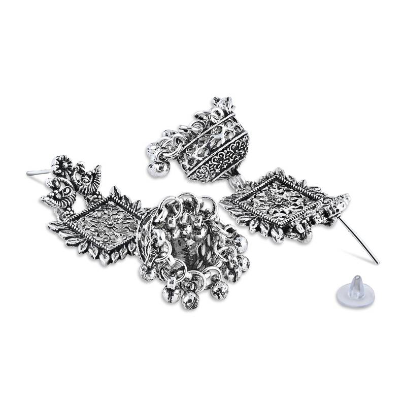 Navratri Ethnic Silver Oxidised Afghani Style Trending Jhumka Earrings For Women & Girls 