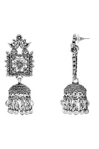 Navratri Ethnic Silver Oxidised Afghani Style Trending Jhumka Earrings For Women & Girls 