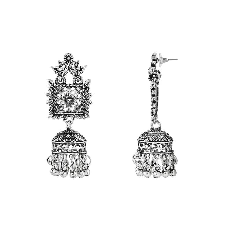 Navratri Ethnic Silver Oxidised Afghani Style Trending Jhumka Earrings For Women & Girls 