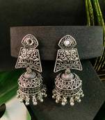 Navratri Ethnic Silver Oxidised Afghani Style Trending Jhumka Earrings For Women & Girls 