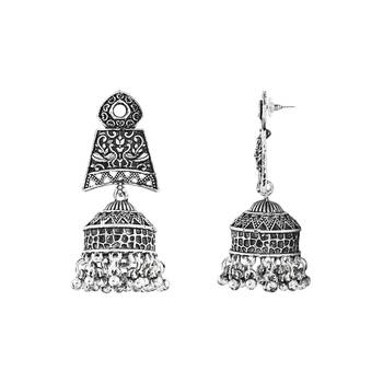 Navratri Ethnic Silver Oxidised Afghani Style Trending Jhumka Earrings For Women & Girls  2