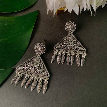 Navratri Ethnic Silver Oxidized Afghani Style Trending Earrings For Women & Girls  1