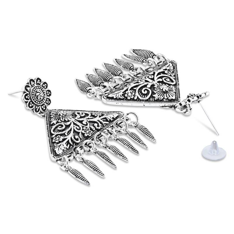 Navratri Ethnic Silver Oxidized Afghani Style Trending Earrings For Women & Girls 