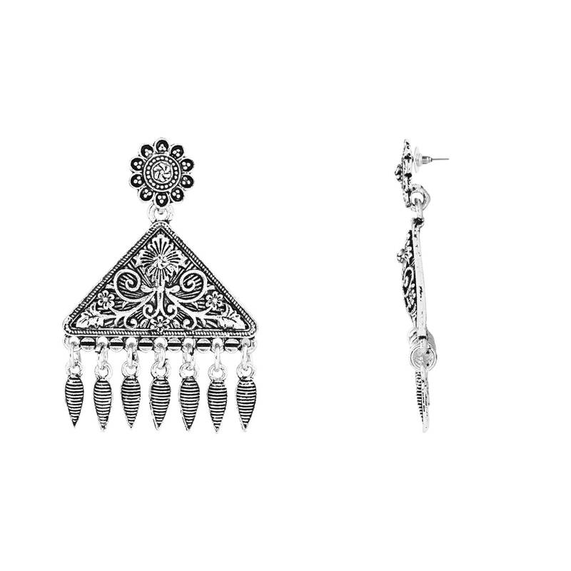 Navratri Ethnic Silver Oxidized Afghani Style Trending Earrings For Women & Girls 