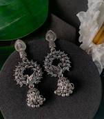 Navratri Ethnic Silver Oxidised Afghani Style Peacock Fether Earrings For Women & Girls 