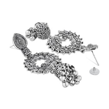 Navratri Ethnic Silver Oxidised Afghani Style Peacock Fether Earrings For Women & Girls  2