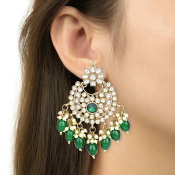 Traditional Kundan Pearl Chandbali Earrings For Women And Girls  4