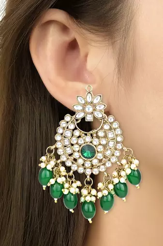 Traditional Kundan Pearl Chandbali Earrings For Women And Girls 