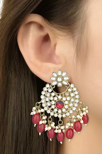 Traditional Kundan Pearl Chandbali Earrings For Women And Girls 