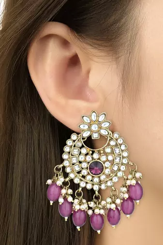 Traditional Kundan Pearl Chandbali Earrings For Women And Girls 