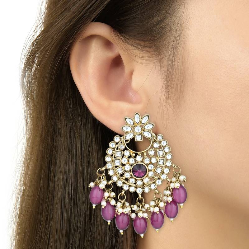 Traditional Kundan Pearl Chandbali Earrings For Women And Girls 