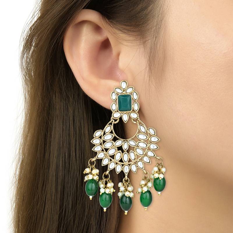 Traditional Kundan Pearl Chandbali Earrings For Women And Girls 