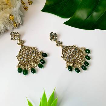 I Jewel Traditional Kundan Pearl Chandbali Earrings For Women And Girls  1