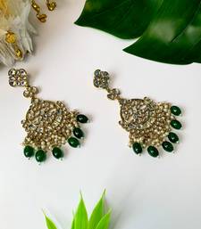 I Jewel Traditional Kundan Pearl Chandbali Earrings For Women And Girls 