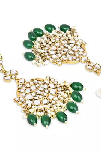 I Jewel Traditional Kundan Pearl Chandbali Earrings For Women And Girls 