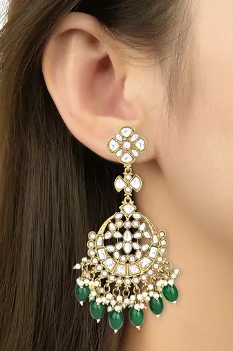 I Jewel Traditional Kundan Pearl Chandbali Earrings For Women And Girls 